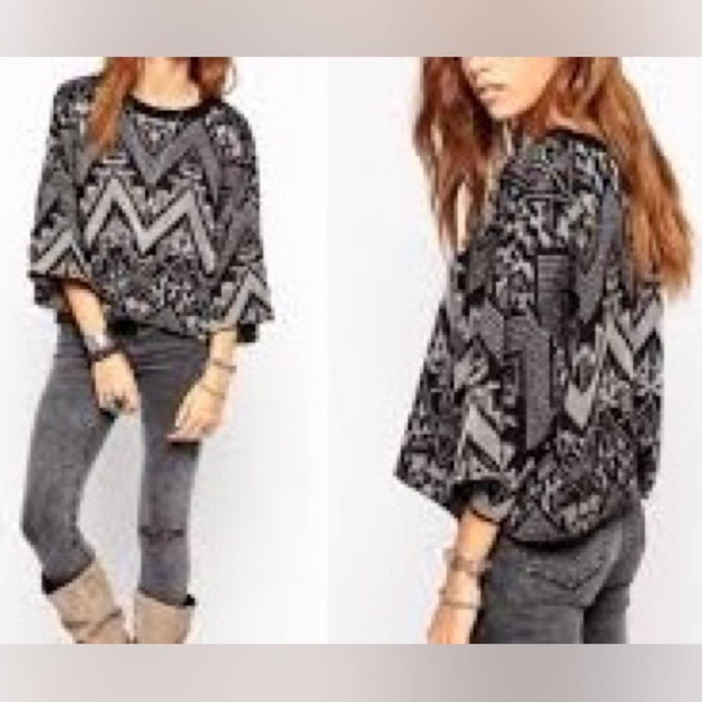 Free People Superstar Cropped Aztec Sweater XS